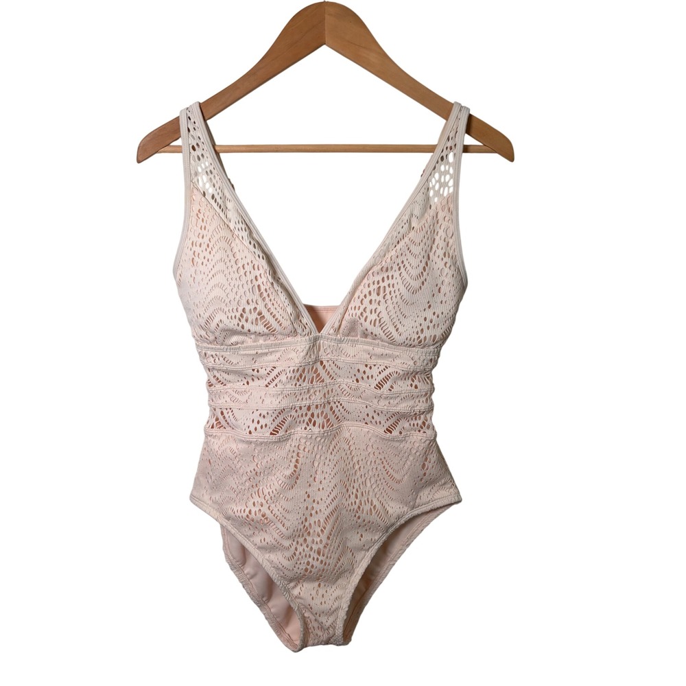 Bar III Womens Swimsuit Sz M Cream Ivory Crochet One Piece Bathingsuit